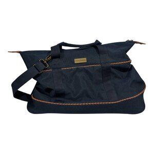 Tommy Bahama Navy Canvas Travel Duffel Bag Convertible Tote Brown Leather Trim